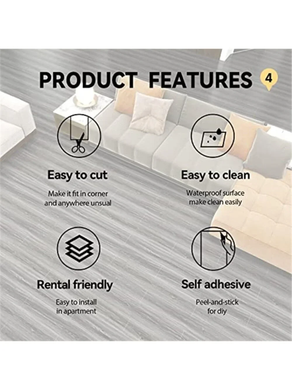 Grey Wood Grain Peel Stick Vinyl Floor Tiles Waterproof Self Adhesive Roll